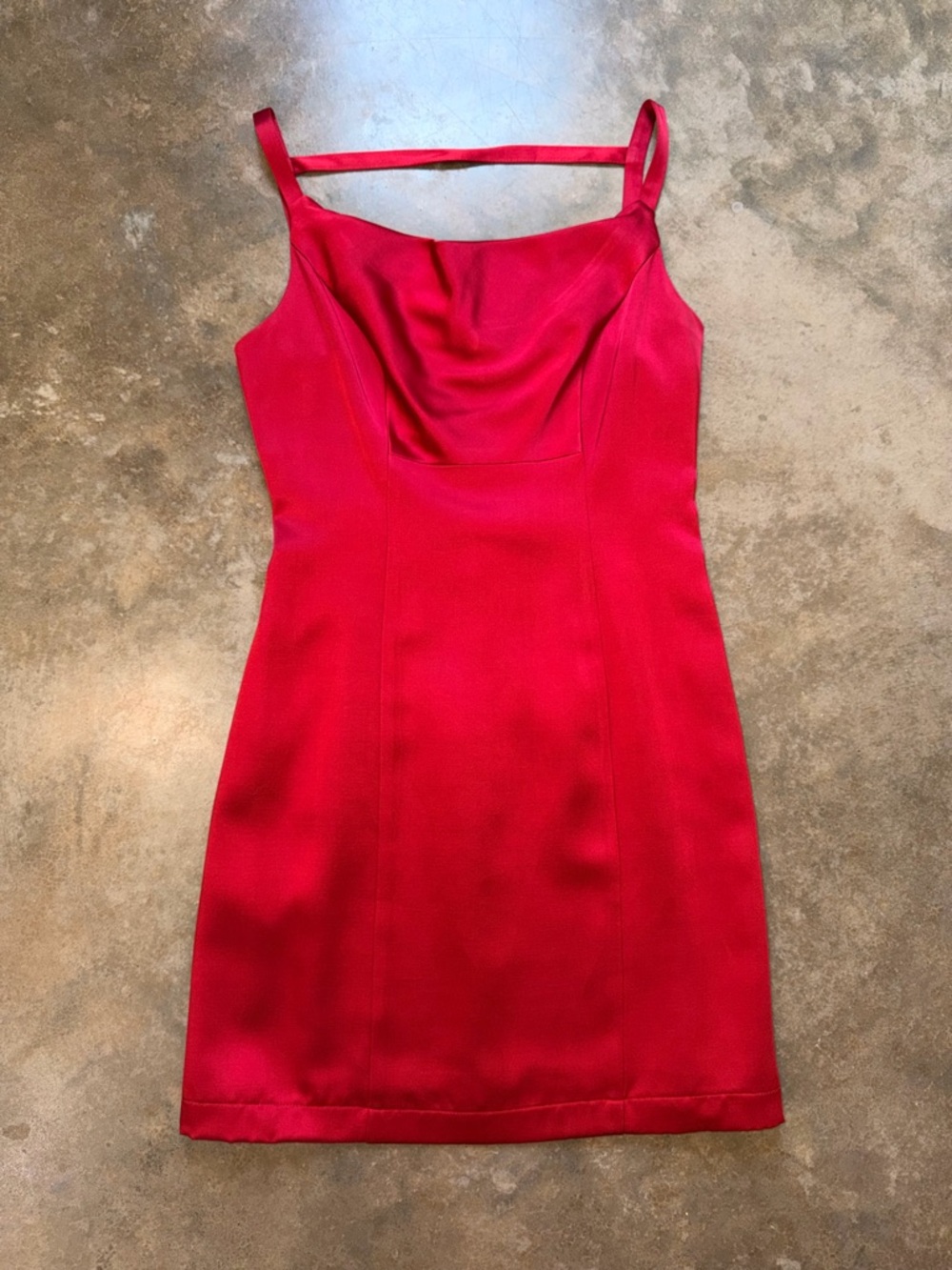 Red Cowl Neck Mini Cocktail Dress Made in USA Spaghetti Straps - Size 4